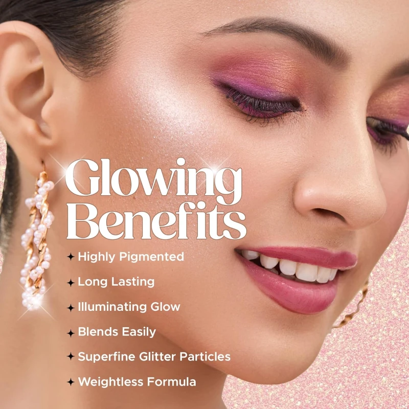 Hilary Rhoda Ultra Glow Liquid Highlighter | Illuminating & Glitter Liquid Highlighter | Dewy Finish | Cruelty-Free & Vegan | Luminescent Finish | Weightless -3.8g (Ultra Champagne - Shade 03) thumbnail 5